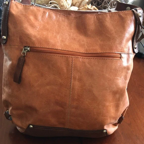 Tano Orange Distressed Glazed Leather Bucket Bag - Picture 2 of 16